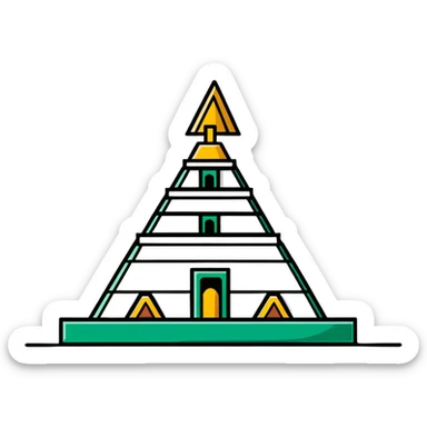 Minimalist Maya pyramid and ritual knife symbols, white and deep green only, flat design with clean lines sticker