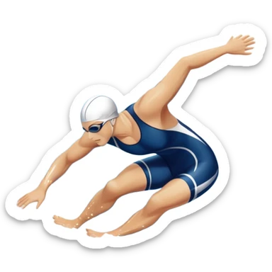An icon featuring a swimmer in mid-stroke, cutting through the water with a strong, fluid motion. The design includes ripples around the swimmer’s body and a pool lane line in the background, symbolizing speed and technique in swimming. Transparent background highlights the grace sticker