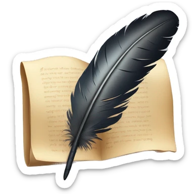 a feather quill and an open SCROLL sticker