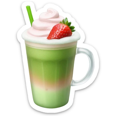 realistic iced matcha latte with strawberry cold foam  sticker