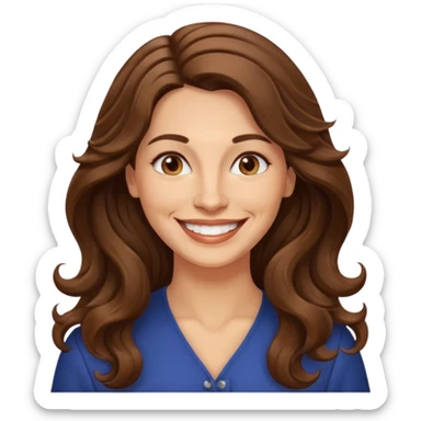 40 yr croatian woman, long wavy brown hair, big smile, side part, 
 sticker