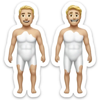 Two men covered in yogurt sticker