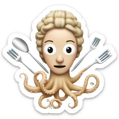 Martha Stewart head on octopus body holding kitchen utensils  sticker