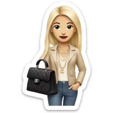 Blonde Chanel Asian Girl with Birkin bag and Chanel necklace sticker