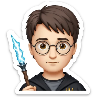 Harry Potter with glasses, lightning scar, and wand sticker