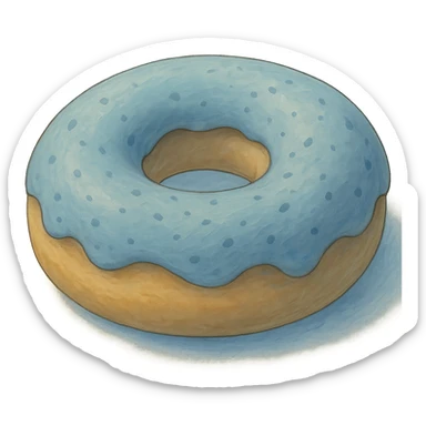 A donut in Ghibli style, detailed, with soft blue colors, no background. sticker