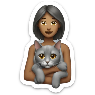 A woman is holding a gray cat sticker