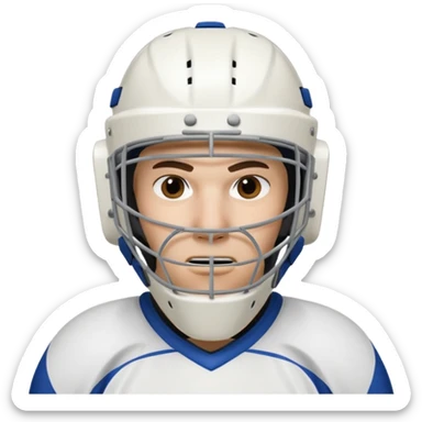 ice hockey goalie portrait, head and shoulders only, wearing goalie mask and helmet, padded jersey collar, holding goalie stick, focused intense expression, 3D cartoon style, mobile game icon style, clean background, no text, no watermark

 sticker