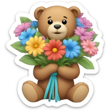 Teddy bear holding flowers sticker