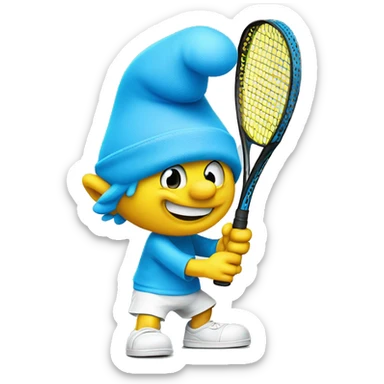 Smurf playing tennis with Smurf racket  sticker