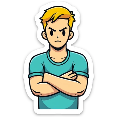 arms crossed holding neck mad sticker