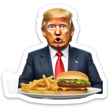 Donald trump eating a burger on a jet fighter  sticker