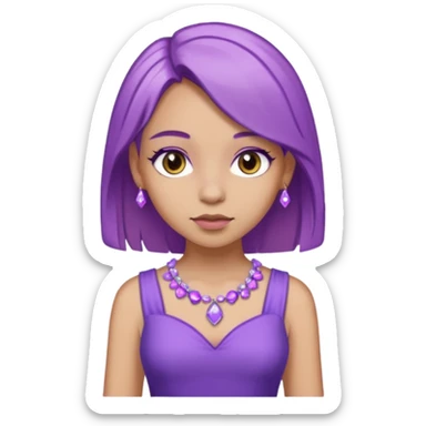 یک دختر با موی لایت بنفش قهوه‌ای با پیراهن بنفش با سنگ های یاسی که روی روی لباسش کار شده باشه میخوام sticker