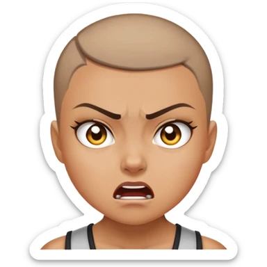 Girl showing anger, tan skin tone, buzzcut sticker