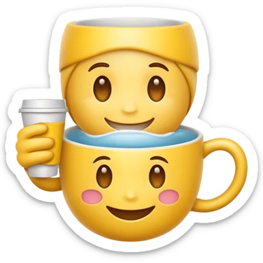yellow emoji smiling holding a cup while smiling with missing teeth sticker