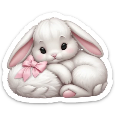 White baby bunny with light pink bows on ears sleeping sticker
