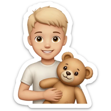 boy with teddy bear smile sticker