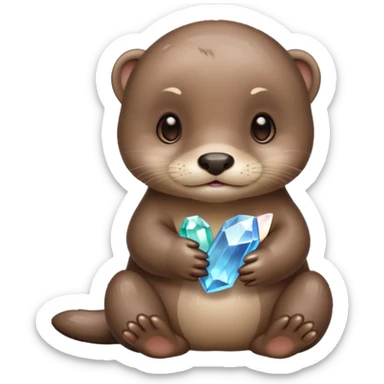 baby otter holding crystals sticker