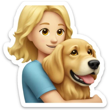  blonde girl hugging m golden retriever red colored sticker