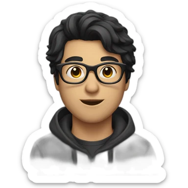 a man with black hair and glasses giving a kiss sticker