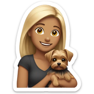 girl holding Yorkie dog and smiling sticker