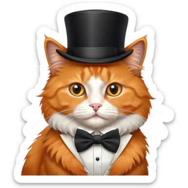 Orange fluffy cat in a top hat and a bow tie  sticker