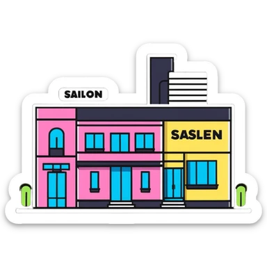 three beauty salon buildings connected by lines sticker