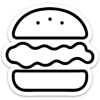 chicken burger icon, flat design, bold outline, minimal details, easy to recognize sticker