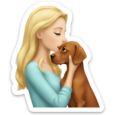 Pretty blonde girl kissing vizsla  sticker