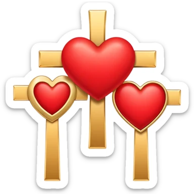 Two red heart outlines united by a gold cross  sticker