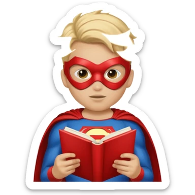 Superhero kid reading a book sticker