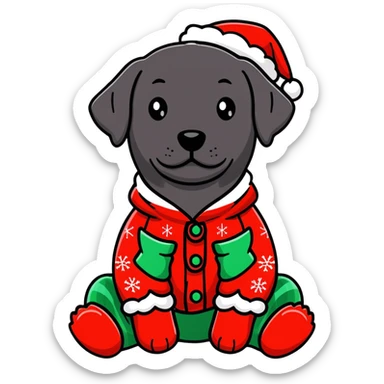 Black lab wearing Christmas pajamas  sticker