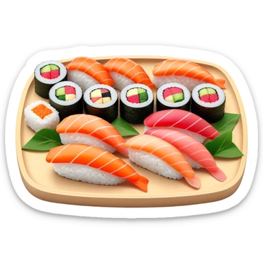 Cinematic Realistic Sushi Dish Emoji, depicted as an artful arrangement of fresh sushi with vibrant colors rendered with lifelike textures and delicate, natural lighting. sticker