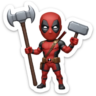 Deadpool holding thors hammer sticker