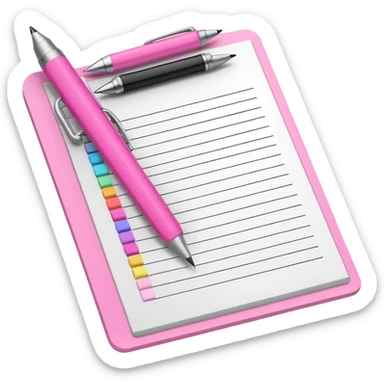 create a pink exam paper with pens and stuff  sticker