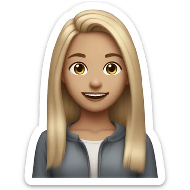 Girl with straight dirty blonde hair with light blonde highlights with makeup smiling and long hair sticker