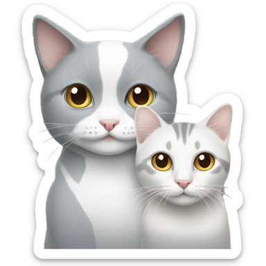 grey and white cat with a white and grey cat sticker