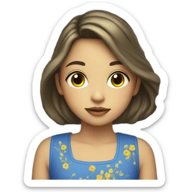 a girl in an embroidered dress sits in blue and yellow flowers sticker