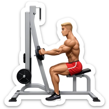 side-view bodybuilder seated weighted calf-raise machine lower leg exercise sticker
