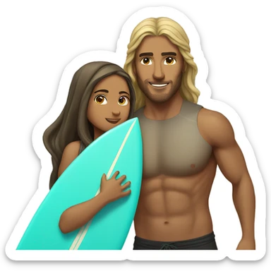 strong surfer dude with long hair in love with a muslim girl sticker