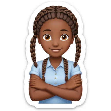 darkskin girl with braids, arms crossed with hands on next, smiling wide sticker