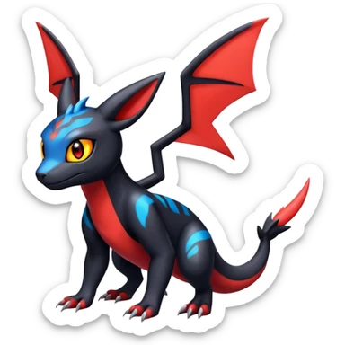 Cute Shiny Guilmon-Salandit-Umbreon-Fakémon-hybrid-creature (full body)  sticker
