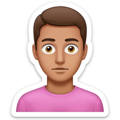 Man wearing pink long sleeve shirt with completely white eyes without pupils sticker