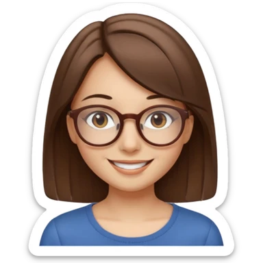 A girl with straight brown hairs and beige roundish glasses sticker