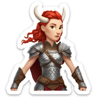 White Viking red head pale skin beautiful dragon  queen with a Viking solder with a gray man bun built white solder on a dragon  sticker