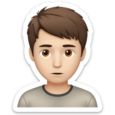 Create an emoji of a man with white skin and short brown but slightly messy hair sticker