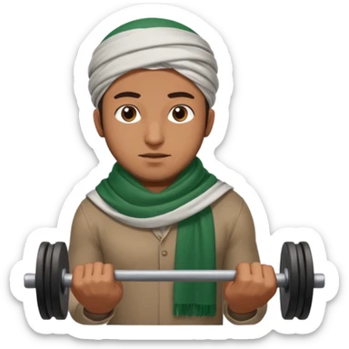 brown muslim man pushing weight wearing palestinian scarf sticker