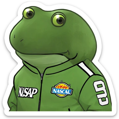 wearing a neon green nascar jacket that says "pump" sticker