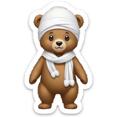 Full-length cartoon bear with white durag, standing on two legs, emoji style sticker