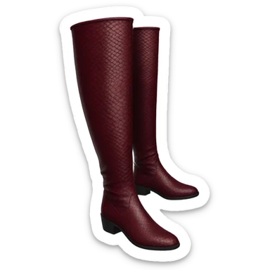 1 burgundy long boots with no face and a snake skin material  sticker